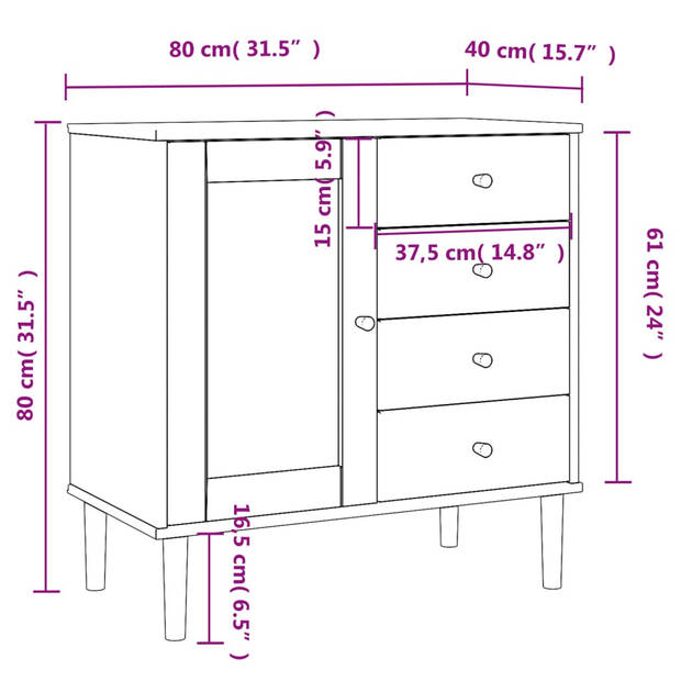 vidaXL Dressoir SENJA 80x40x80 cm rattan look massief grenenhout zwart