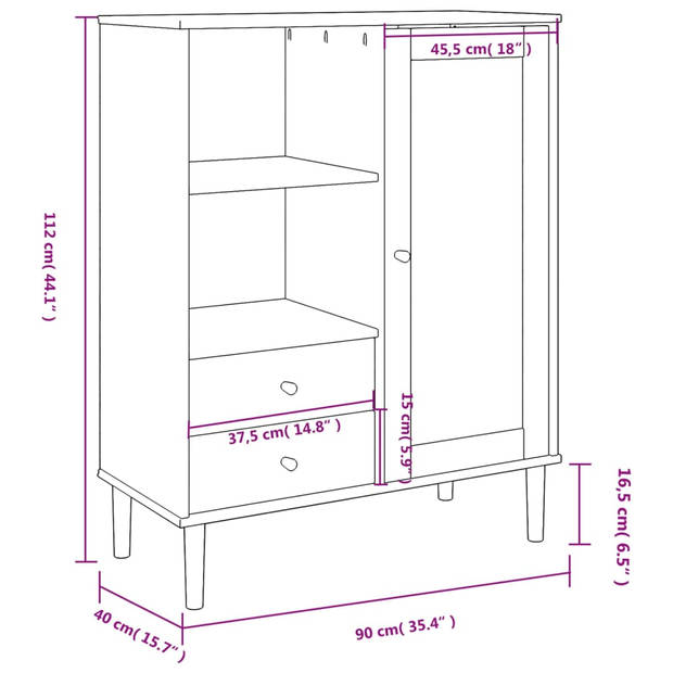 vidaXL Hoge kast SENJA rattan-look 90x40x112 cm grenenhout zwart