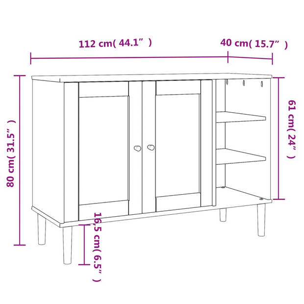 vidaXL Dressoir SENJA 112x40x80 cm rattan look massief grenenhout wit