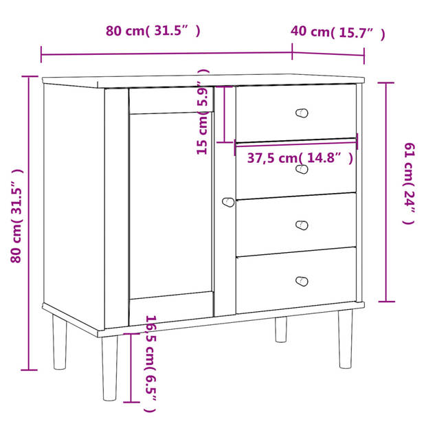 vidaXL Dressoir SENJA 80x40x80 cm rattan look massief grenenhout wit