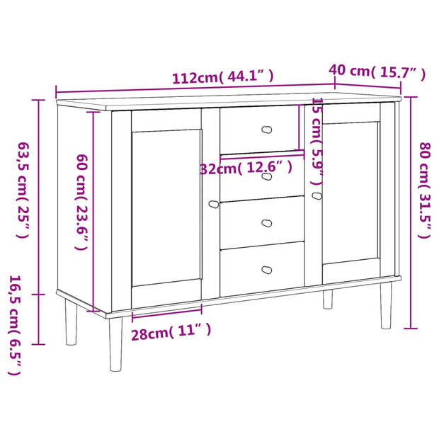 vidaXL Dressoir SENJA rattan-look 112x40x80 cm grenenhout zwart