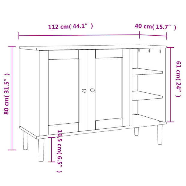 vidaXL Dressoir SENJA 112x40x80 cm rattan massief grenenhout bruin