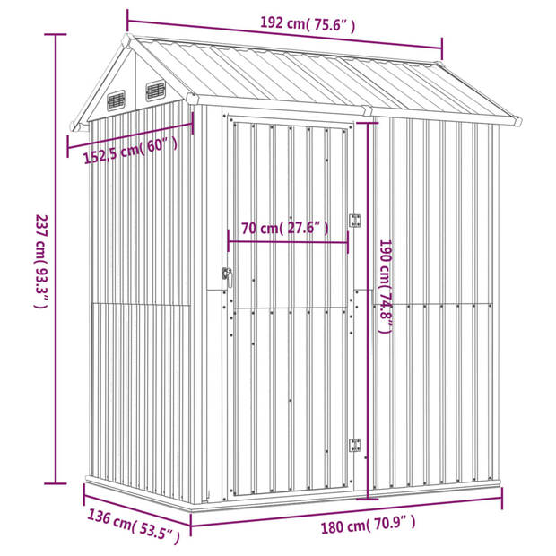 vidaXL Tuinschuur 192x152,5x237 cm gegalvaniseerd staal antracietkleur