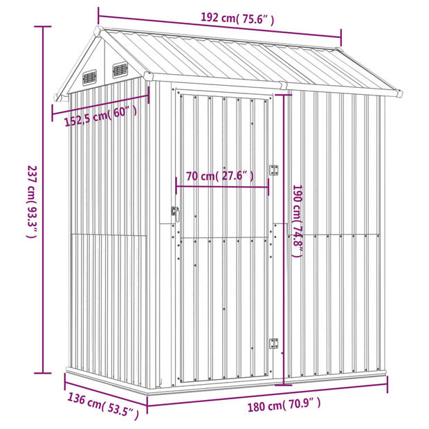 vidaXL Tuinschuur 192x152,5x237 cm gegalvaniseerd staal groen