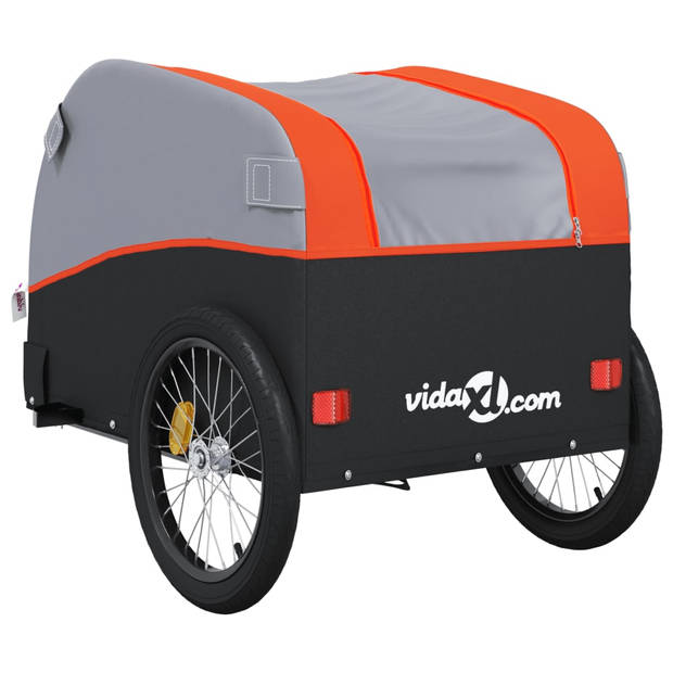 vidaXL Fietstrailer 45 kg ijzer zwart en oranje