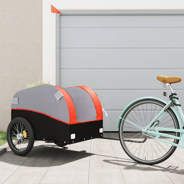 vidaXL Fietstrailer 45 kg ijzer zwart en oranje