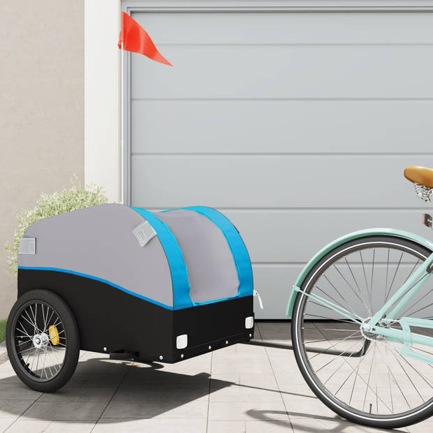 vidaXL Fietstrailer 45 kg ijzer zwart en blauw