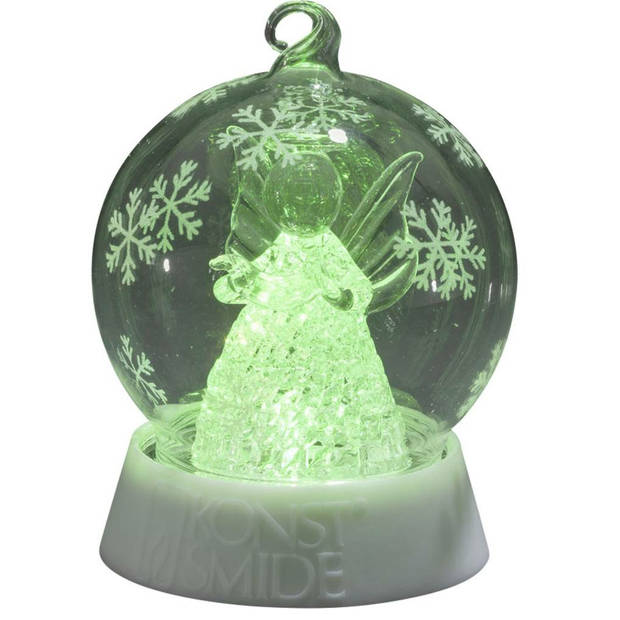 Kerst Led Glasbol Met Engel - Timer On/Off- 8 x 8 x 12 cm