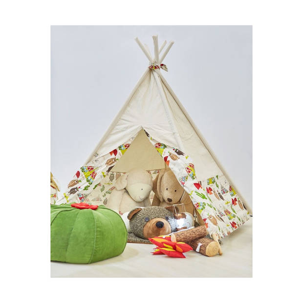 Käthe Kruse Katoenen Grote Tipi tent - Wigwam speeltent voor kinderen - 165 x 183 cm - Extra stabiel door 5 stokken