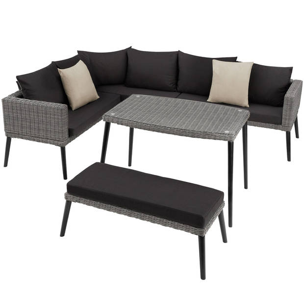 tectake® - Wicker lounge Pula met aluminium frame - grijs - 404792