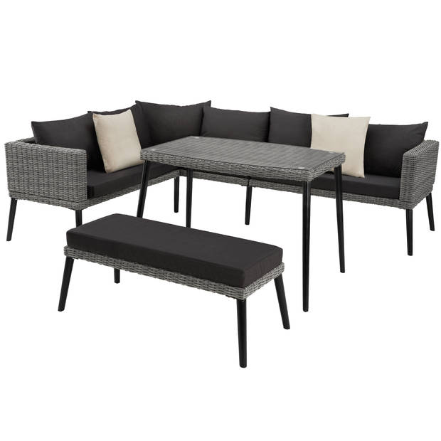 tectake® - Wicker lounge Pula met aluminium frame - grijs - 404792