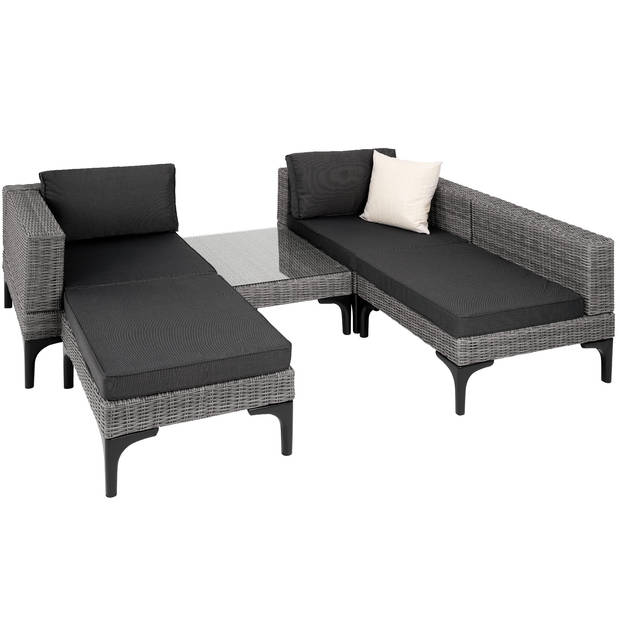 tectake® - Wicker loungeset Konstanza met aluminium frame - grijs - 404794