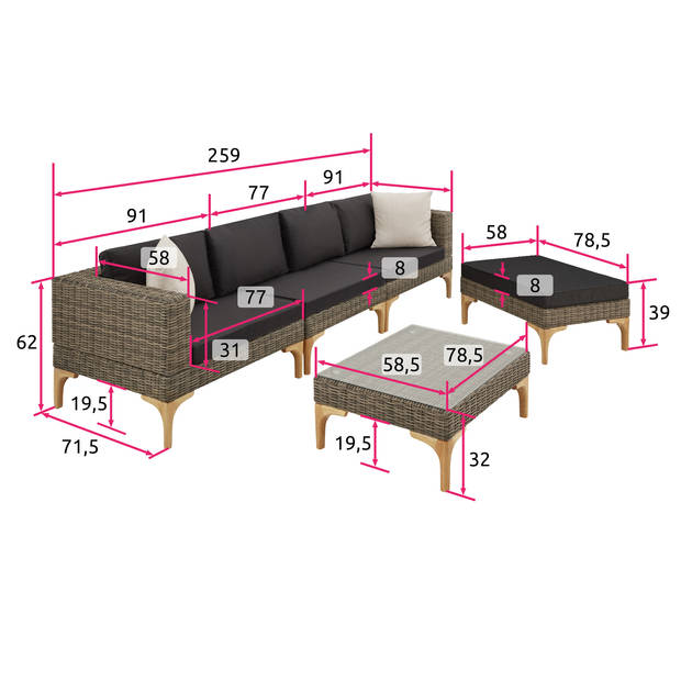 tectake® - Wicker lounge Konstanza met aluminium frame - natuurkleur - 404795