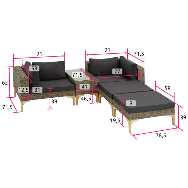 tectake® - Wicker lounge Bellaria met aluminium frame - natuur - 404797