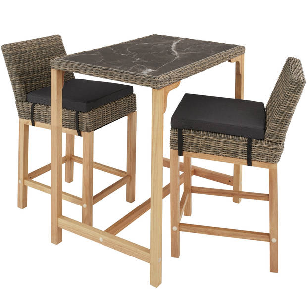 tectake® - Wicker bartafel Kutina met 2 stoelen Latina - natuur