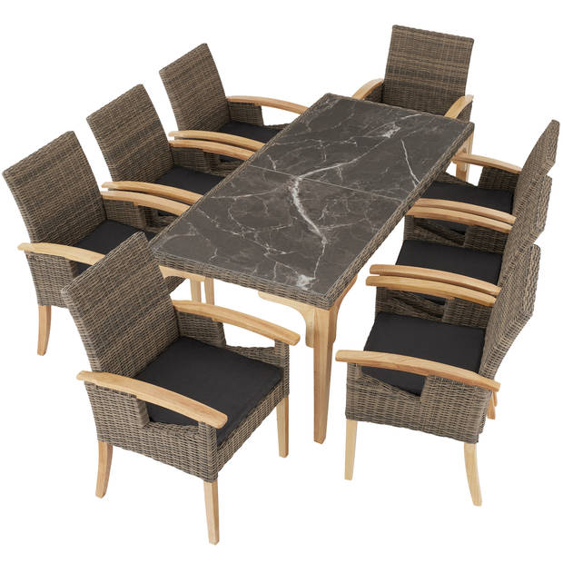 tectake® - Wicker tafel Foggia met 8 tuinstoelen Rosarno - natuurkleur - 404862