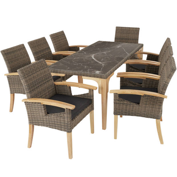 tectake® - Wicker tafel Foggia met 8 tuinstoelen Rosarno - natuurkleur - 404862