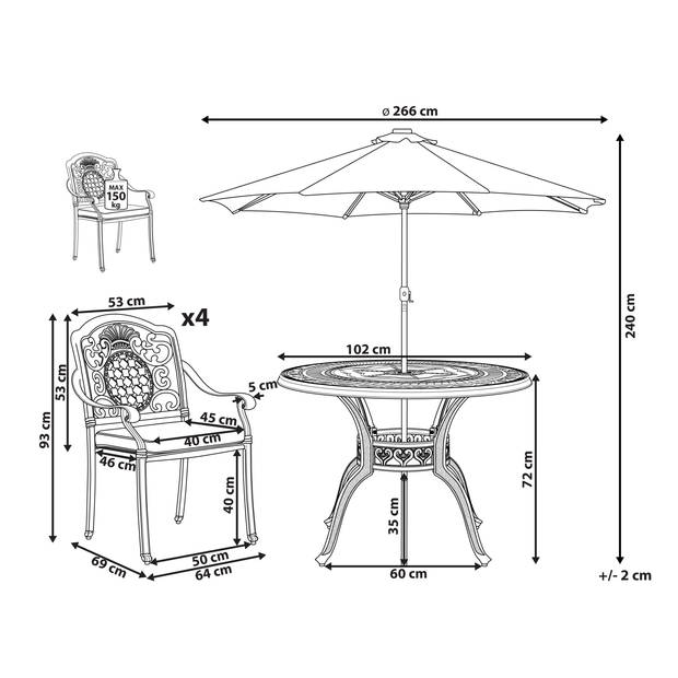 Beliani SALENTO - Tuintafelset-Bruin-Aluminium