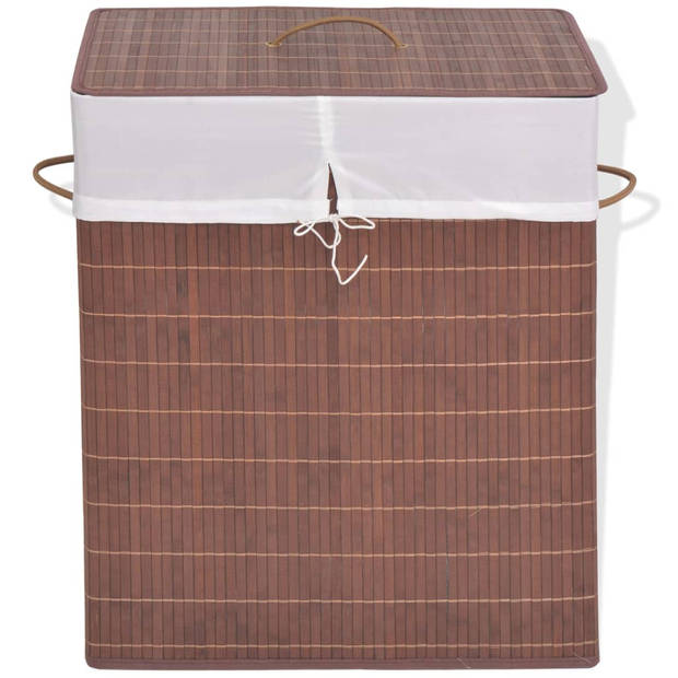 The Living Store Bamboe Wasmand - Rechthoekig - 40 x 30 x 60 cm - Uitneembare voering - Draagbaar