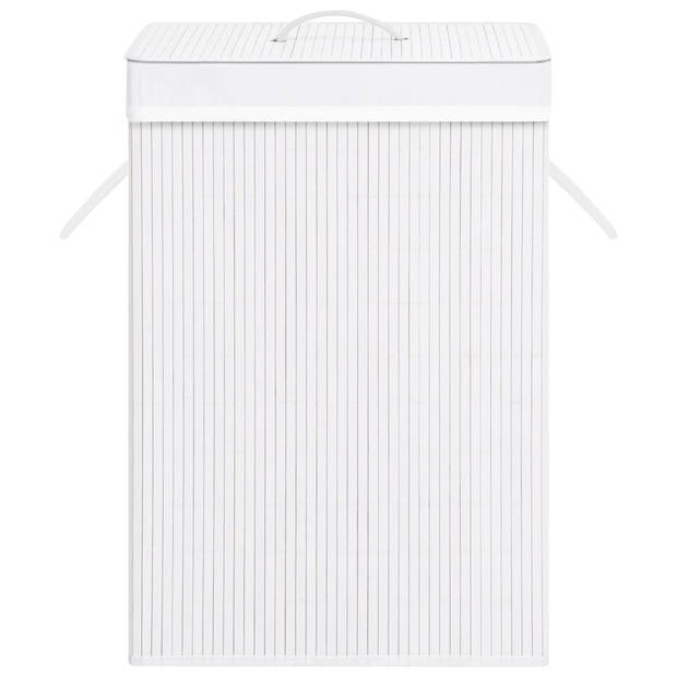 The Living Store Bamboe Wasmand - Rechthoekig - 40 x 30 x 60 cm - Wit