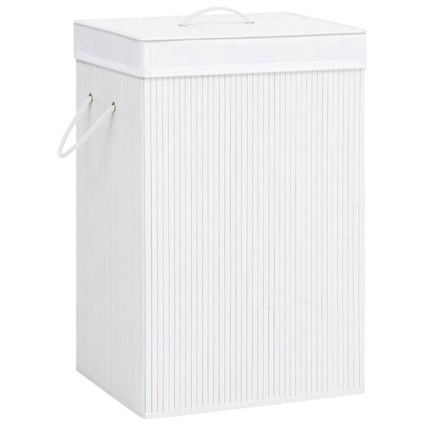 The Living Store Bamboe Wasmand - Rechthoekig - 40 x 30 x 60 cm - Wit