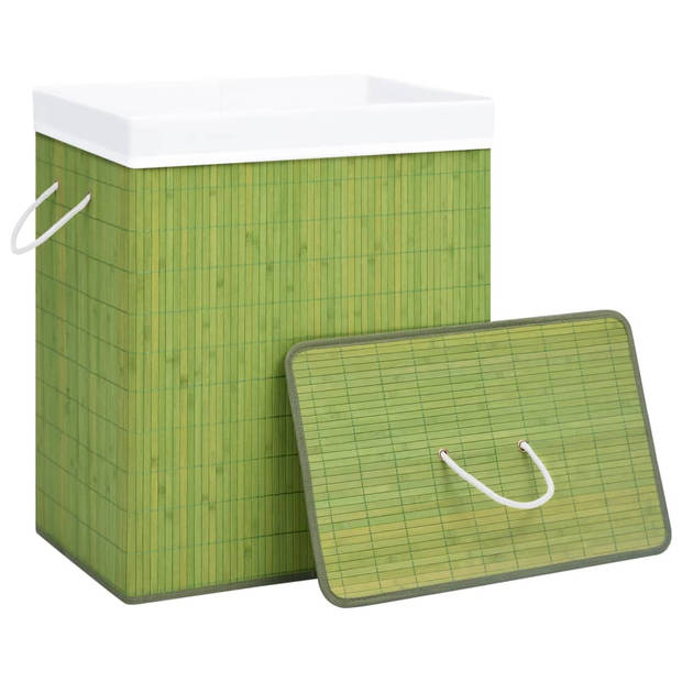 The Living Store Bamboe Wasmand - Rechthoekig - Groen - 43.5 x 33.5 x 65.5 cm - 83 L