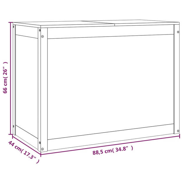 The Living Store Wasmand Houten Grijs - 88.5 x 44 x 66 cm - Massief grenenhout - Opbergruimte - Hydraulische gaslift