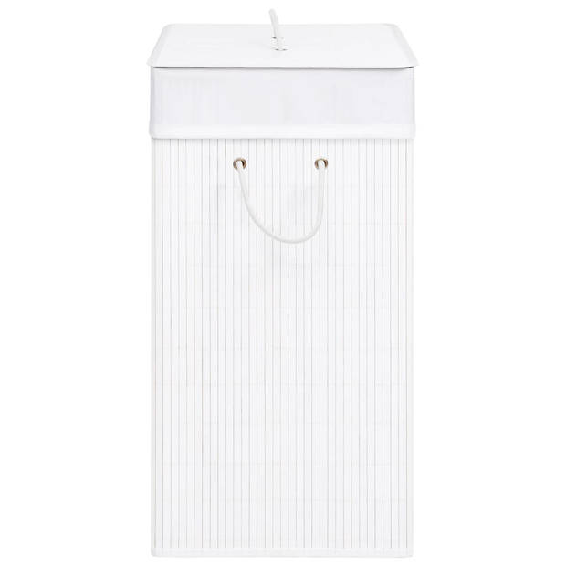 The Living Store Rechthoekige Bamboe Wasmand - 52 x 32 x 62.5 cm - Wit - Uitneembare Voering