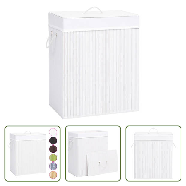 The Living Store Rechthoekige Bamboe Wasmand - 52 x 32 x 62.5 cm - Wit - Uitneembare Voering