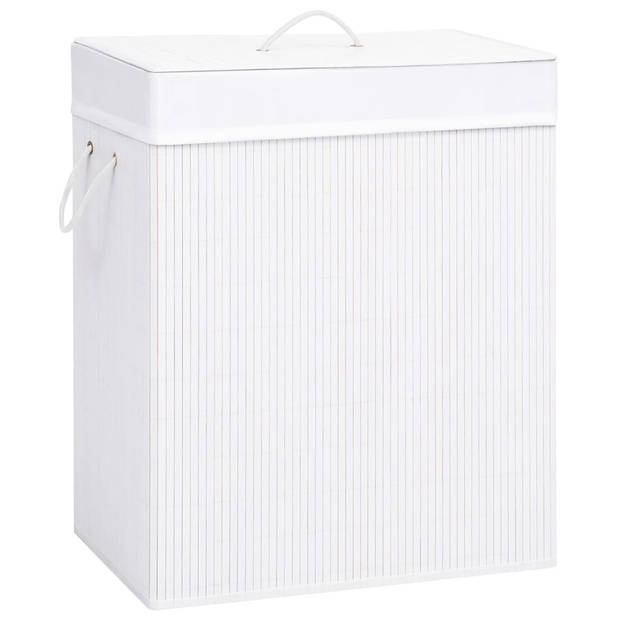 The Living Store Rechthoekige Bamboe Wasmand - 52 x 32 x 62.5 cm - Wit - Uitneembare Voering