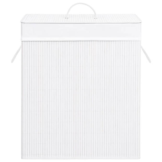 The Living Store Rechthoekige Bamboe Wasmand - 52 x 32 x 62.5 cm - Wit - Uitneembare Voering