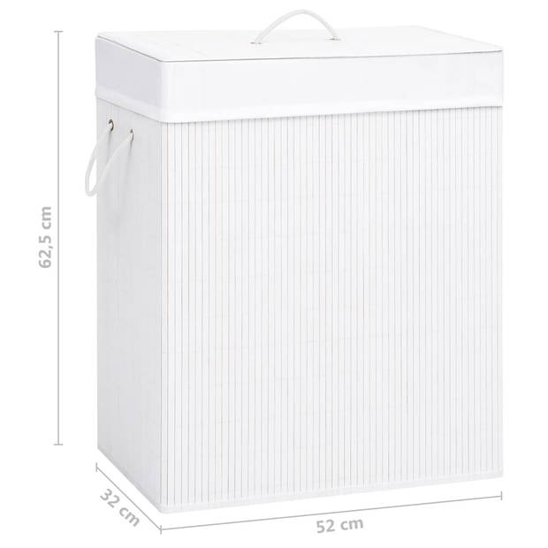 The Living Store Rechthoekige Bamboe Wasmand - 52 x 32 x 62.5 cm - Wit - Uitneembare Voering