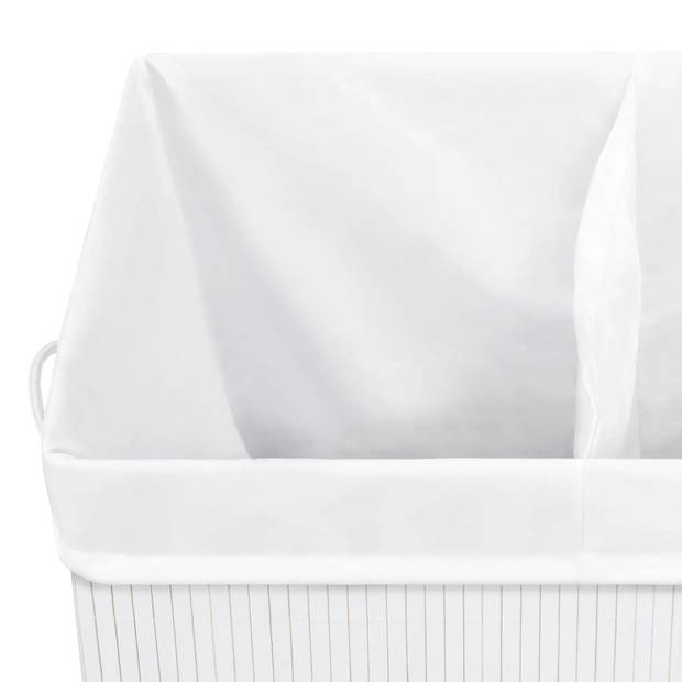 The Living Store Rechthoekige Bamboe Wasmand - 52 x 32 x 62.5 cm - Wit - Uitneembare Voering