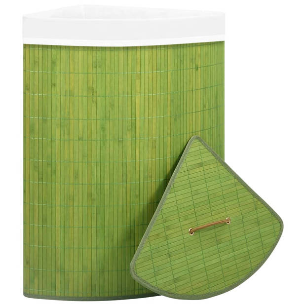 The Living Store Bamboe Hoekwasmand Groen - 52.3 x 37 x 65 cm - 60 L - Uitneembare voering - Handvat op deksel -