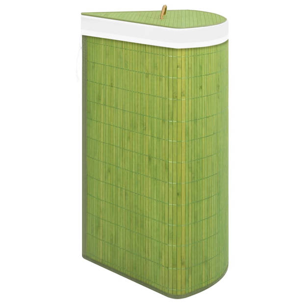 The Living Store Bamboe Hoekwasmand Groen - 52.3 x 37 x 65 cm - 60 L - Uitneembare voering - Handvat op deksel -