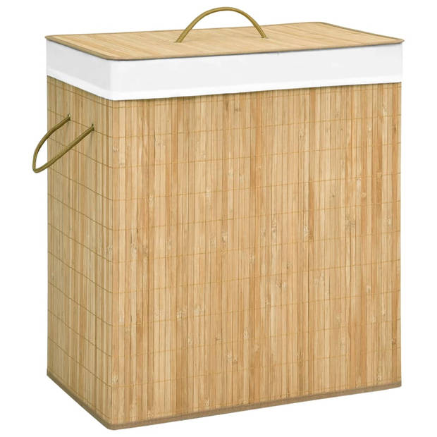 The Living Store Bamboe Wasmand - Rechthoekig - 52 x 32 x 62.5 cm - 100 L - Uitneembare voering