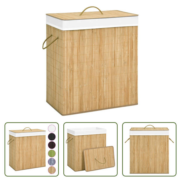 The Living Store Bamboe Wasmand - Rechthoekig - 52 x 32 x 62.5 cm - 100 L - Uitneembare voering