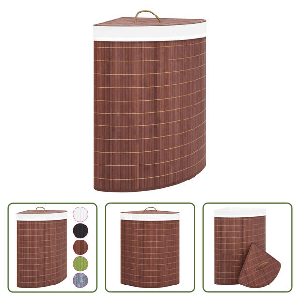 The Living Store Hoekwasmand - 60L - Bamboe en geweven stof - 52.3 x 37 x 65 cm - Bruin