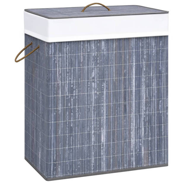 The Living Store Bamboe Wasmand - Grijs - 43.5 x 33.5 x 65.5 cm - 83 L - Uitneembare voering - Lichtgewicht en