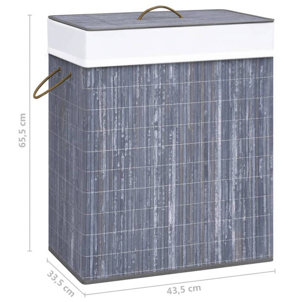 The Living Store Bamboe Wasmand - Grijs - 43.5 x 33.5 x 65.5 cm - 83 L - Uitneembare voering - Lichtgewicht en