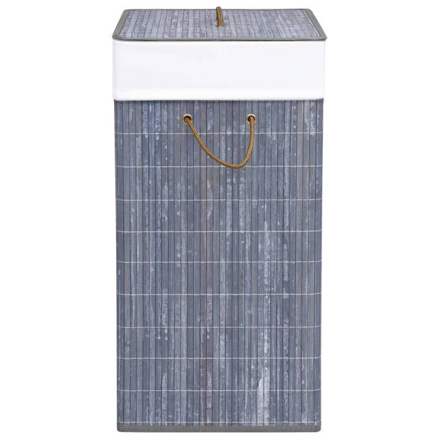 The Living Store Bamboe Wasmand - Grijs - 43.5 x 33.5 x 65.5 cm - 83 L - Uitneembare voering - Lichtgewicht en