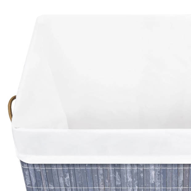 The Living Store Bamboe Wasmand - Grijs - 43.5 x 33.5 x 65.5 cm - 83 L - Uitneembare voering - Lichtgewicht en