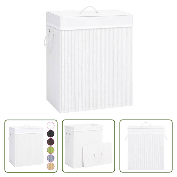 The Living Store Bamboe Wasmand - - Wasmanden - 43.5 x 33.5 x 65.5 cm - Wit