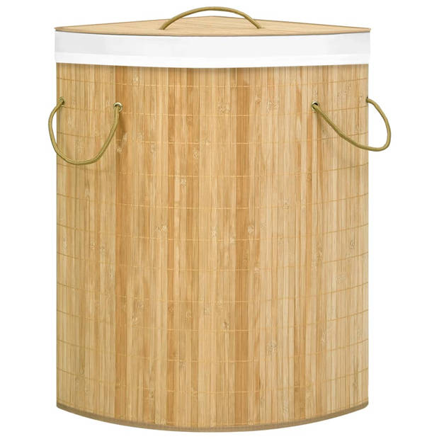 The Living Store Bamboe Hoekwasmand - 52.3 x 37 x 65 cm - 60 L - Uitneembare stoffen voering - Milieuvriendelijk