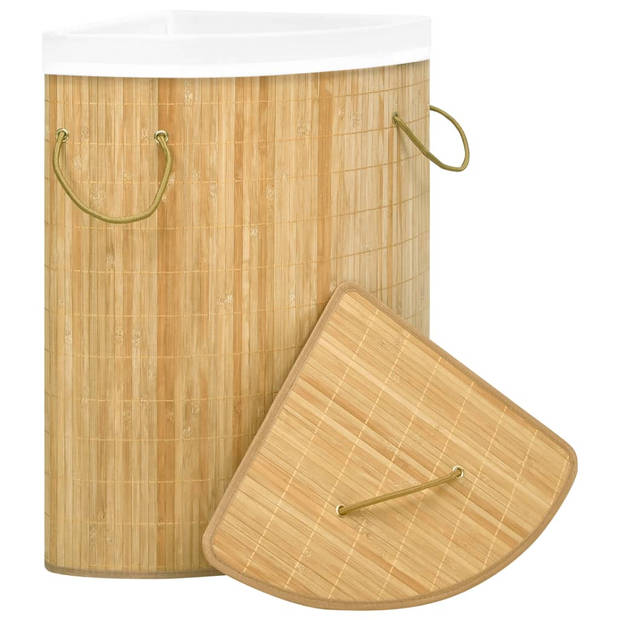 The Living Store Bamboe Hoekwasmand - 52.3 x 37 x 65 cm - 60 L - Uitneembare stoffen voering - Milieuvriendelijk