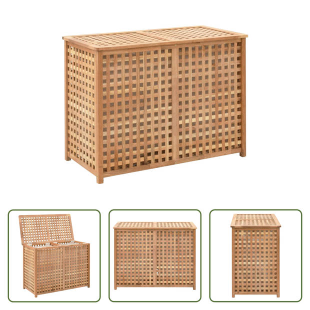 The Living Store Houten Wasmand - Walnoothout - Multiplex - 87.5 x 46 x 67 cm - 2 opbergvakken