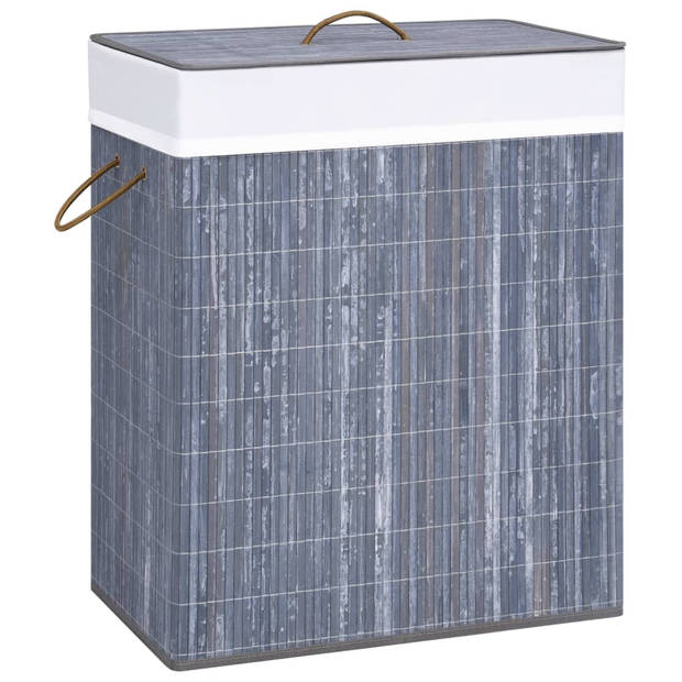 The Living Store Bamboe Wasmand - grijs - 52 x 32 x 62.5 cm - 100L - uitneembare voering