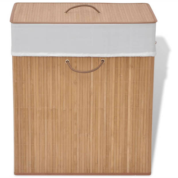 The Living Store Bamboe wasmand - Naturel - Rechthoekig - 40x30x60cm - Uitneembare voering