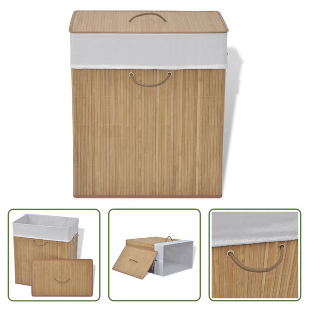 The Living Store Bamboe Wasmand - Naturel Rechthoekig - 52 x 32 x 60 cm - Met Verwijderbare Binnenzak