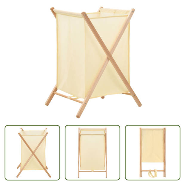 The Living Store Inklapbare Wasmand - Cederhouten Frame - Beige - 42 x 41 x 64 cm